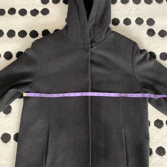 Vintage 90s Wool Cashmere Faux Fur Lined Hood Long Maxi Coat Overcoat - Picture 12 of 16